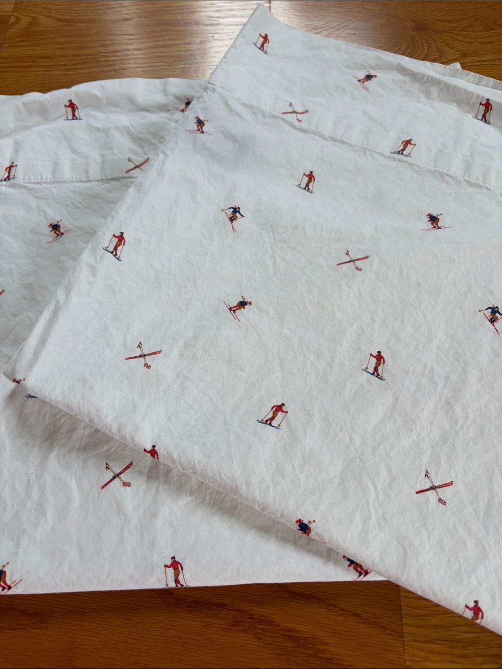 Lauren Ralph Lauren Full Size White Cotton Sheets with Red and Blue Ski Motif